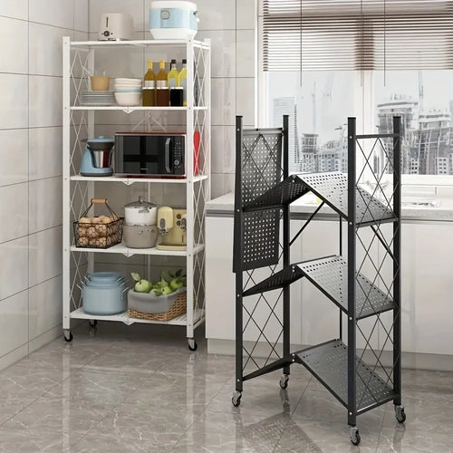 3/4/5-layer Heavy-duty Foldable Metal Storage Rack With Wheels For Movable Organization, Suitable For Garage Kitchens With A Loa