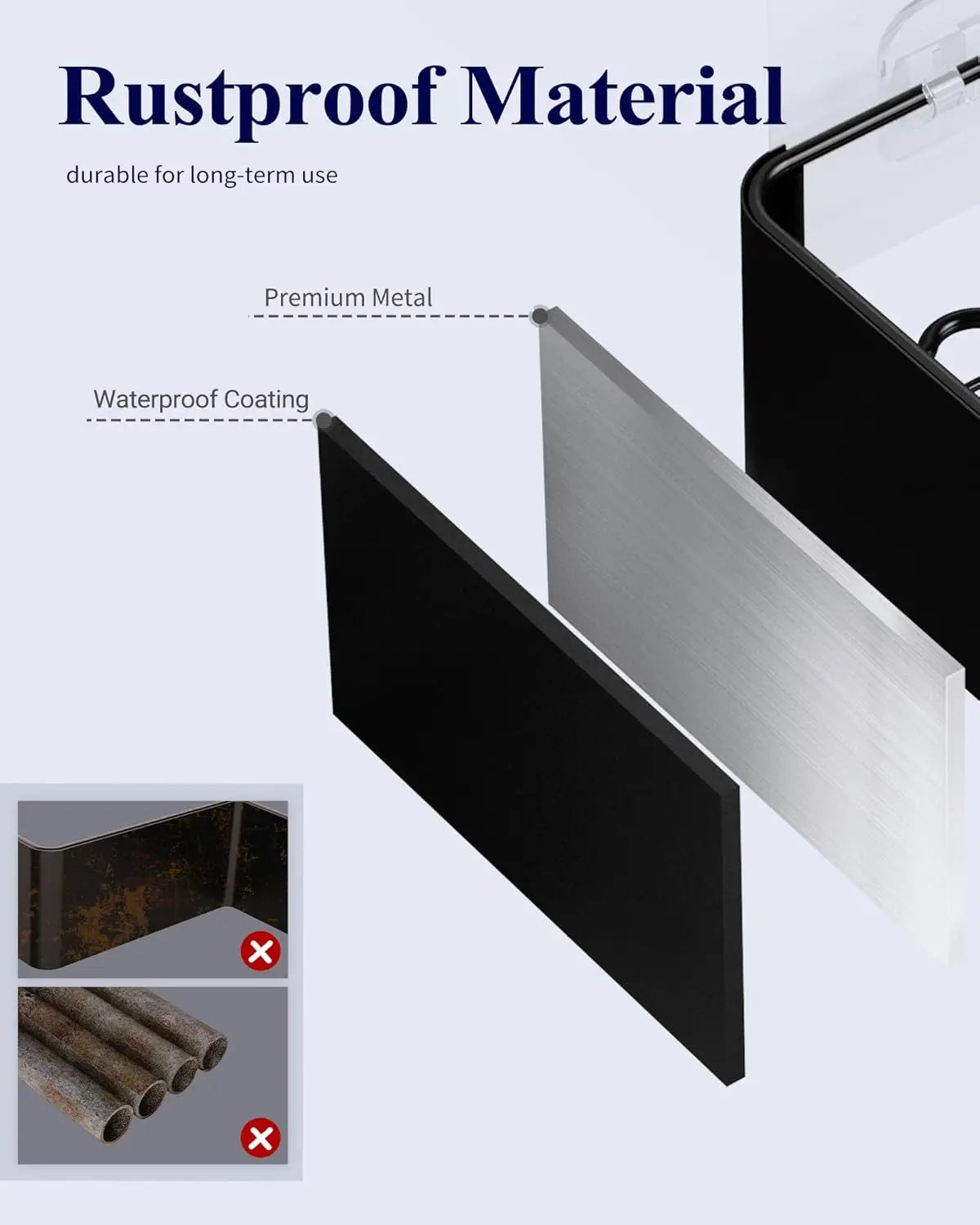 2-Pack Adhesive Shower Organizer, Rustproof Metal Shelves, No-Drill Bathroom Storage, Black Large